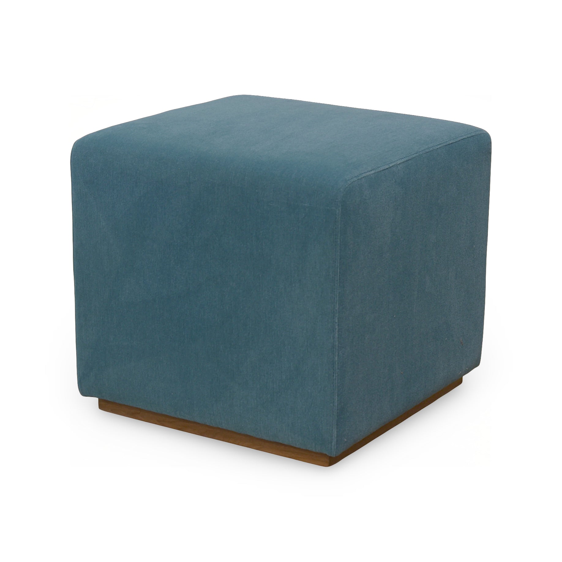 Cubed Upholstered Ottoman with Walnut Base